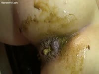 Crazy college-aged cutie gets her asshole fucked until she shits then cleans scat with her mouth